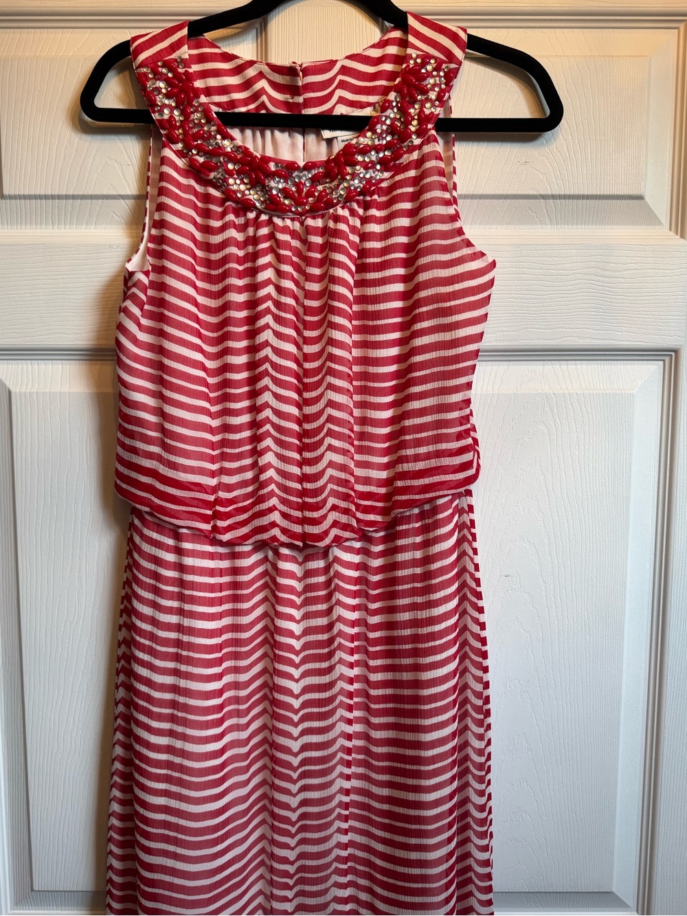 Vineyard Vines Red Striped Sleeveless Dress with Beaded Neckline
